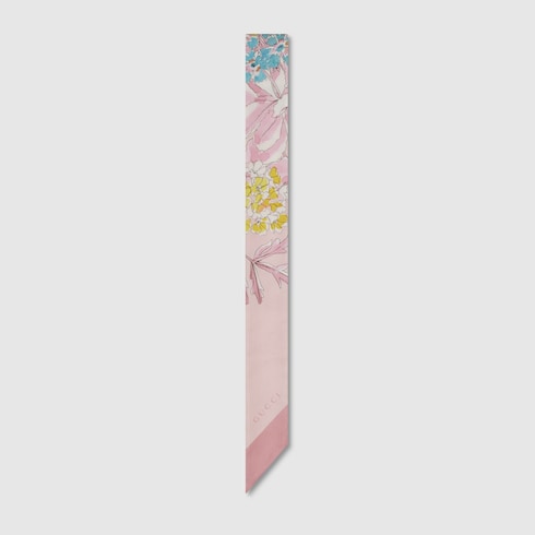 Printed silk twill neck bow