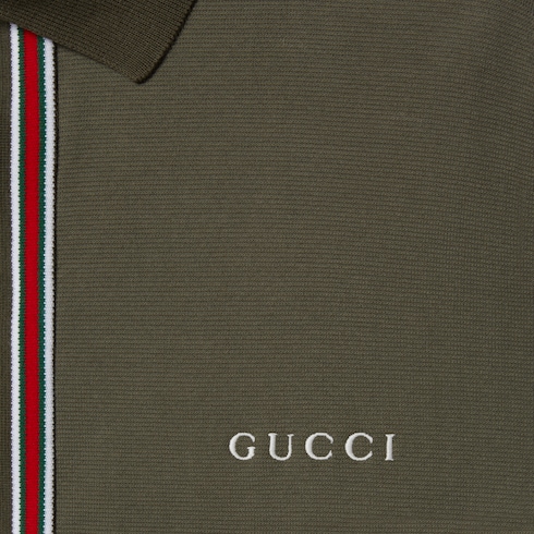 Cotton piquet polo shirt with embroidery in forest green