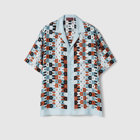 Camisa bowling de sarga de seda estampada