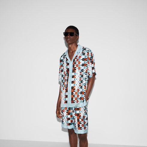 Bowling-Shirt aus Seidentwill mit Print