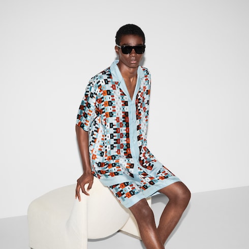 Printed silk twill bowling shirt Detail 6