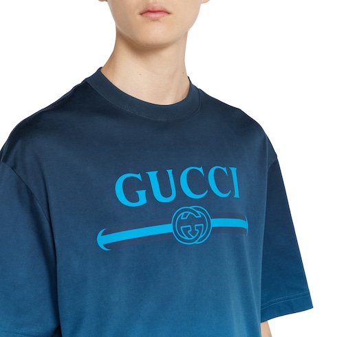 プリント テクニカルコットンジャージー Tシャツブルー