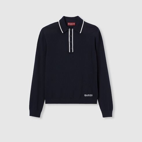 Fine wool knit polo shirt with intarsia Detail 2