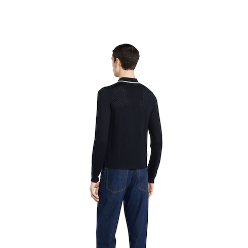Fine wool knit polo shirt with intarsia Detail 4