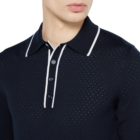 Fine wool knit polo shirt with intarsia Detail 5