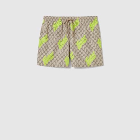 Printed technical poplin swim shorts