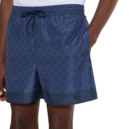 Printed technical poplin swim shorts