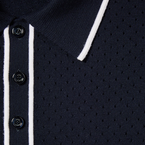 Fine wool knit polo shirt with intarsia Detail 6