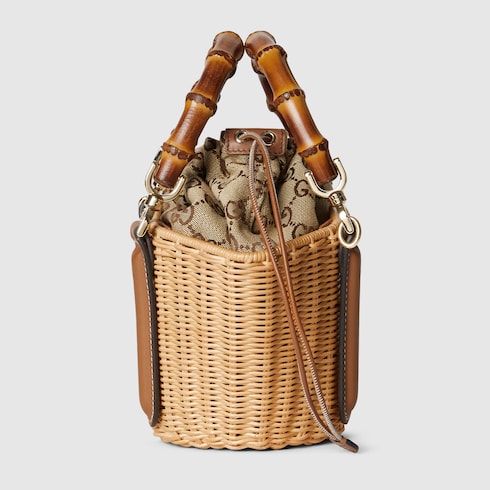 Wicker mini basket bag with bamboo