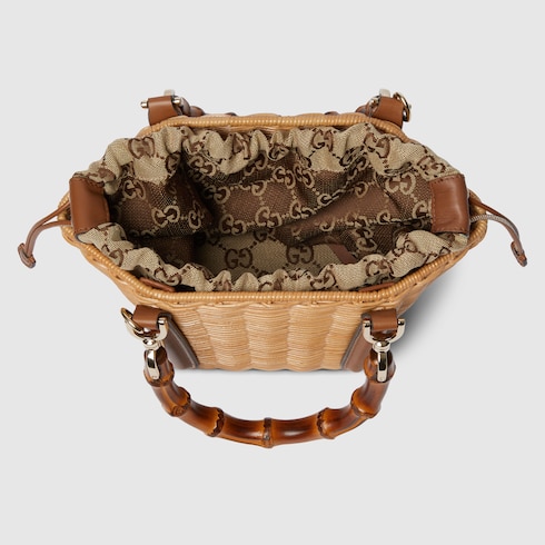 Wicker mini basket bag with bamboo