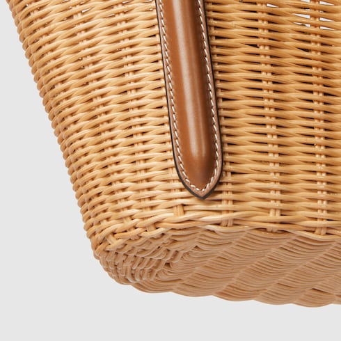 Wicker mini basket bag with bamboo