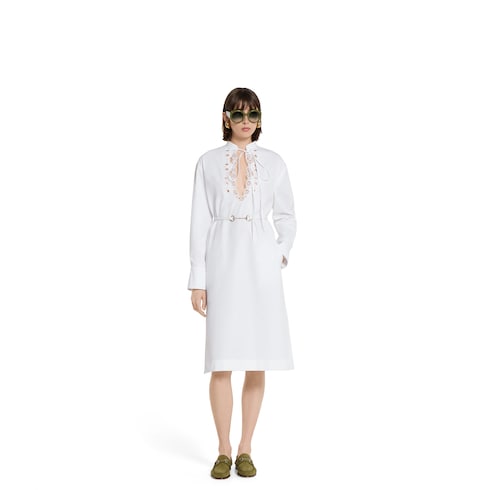 Cotton poplin shirt dress with embroidery