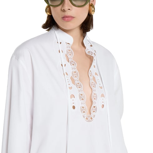 Cotton poplin shirt dress with embroidery