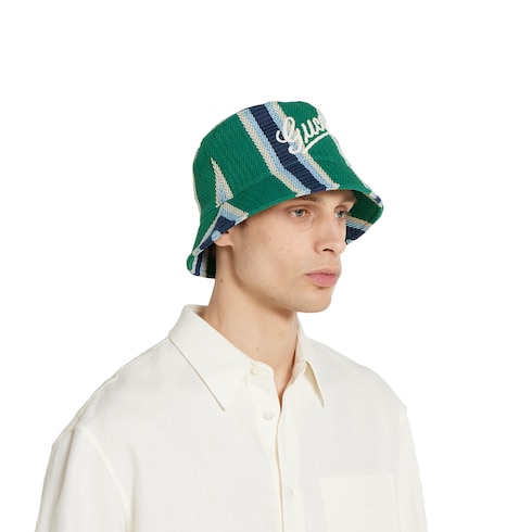 Striped canvas bucket hat with embroidery