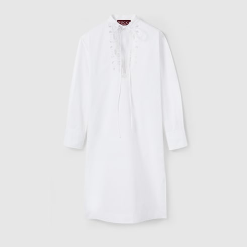 Cotton poplin shirt dress with embroidery