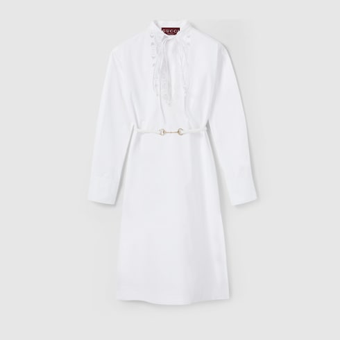 Cotton poplin shirt dress with embroidery