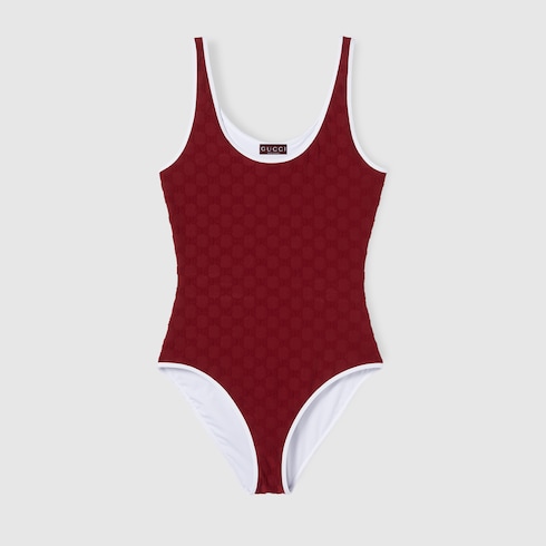 GG terrycloth jersey jacquard swimsuit in Bordeaux Ready-to