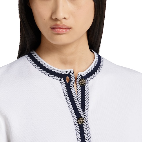 Cardigan in cotone traforato con intarsio