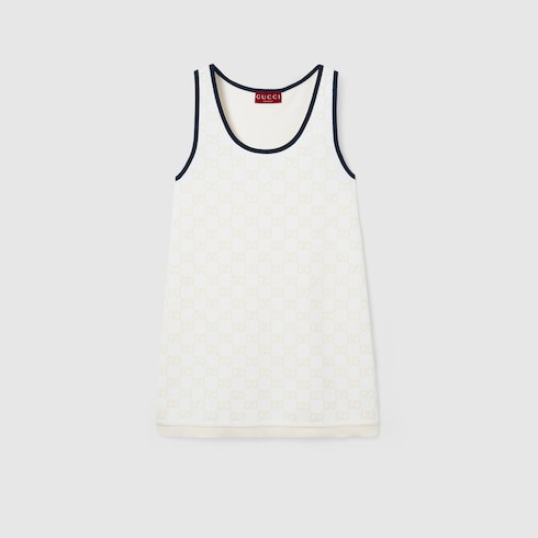 GG fine cotton jacquard dress in white and navy | GUCCI® US