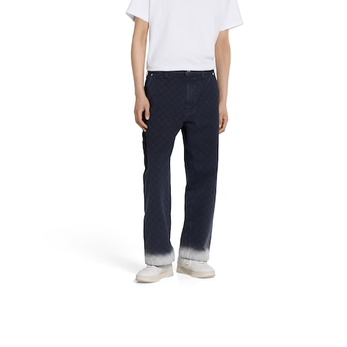 Bleached GG cotton denim jacquard pant