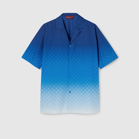 Printed cotton poplin bowling shirt 