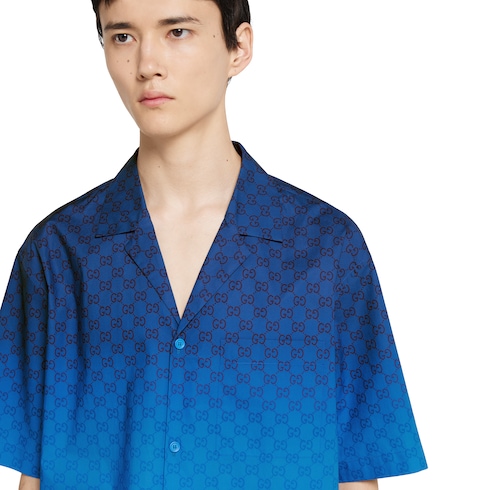 Printed cotton poplin bowling shirt 