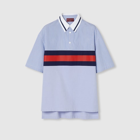 Striped cotton poplin polo shirt