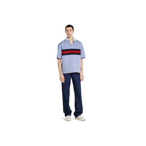 Striped cotton poplin polo shirt