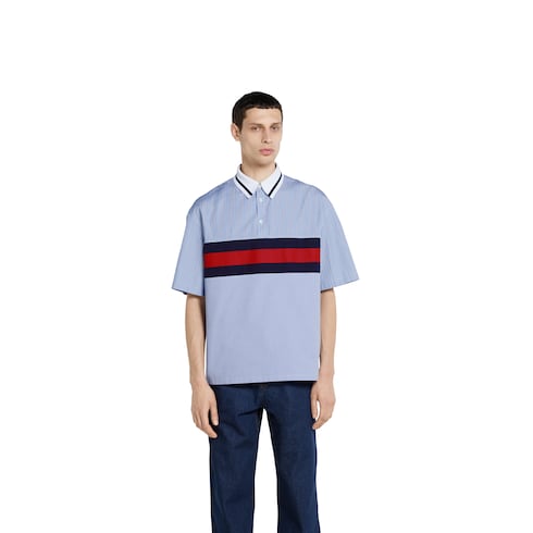 Striped cotton poplin polo shirt