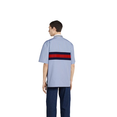 Striped cotton poplin polo shirt