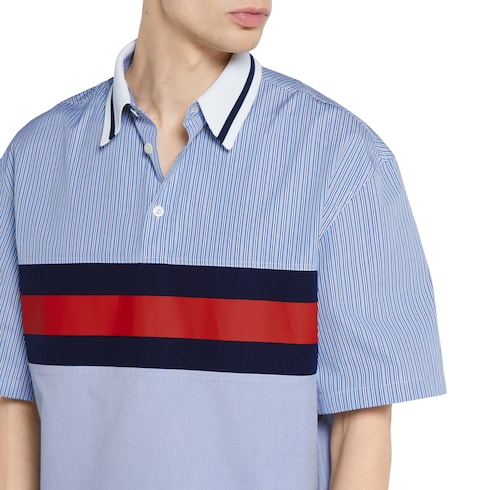 Striped cotton poplin polo shirt