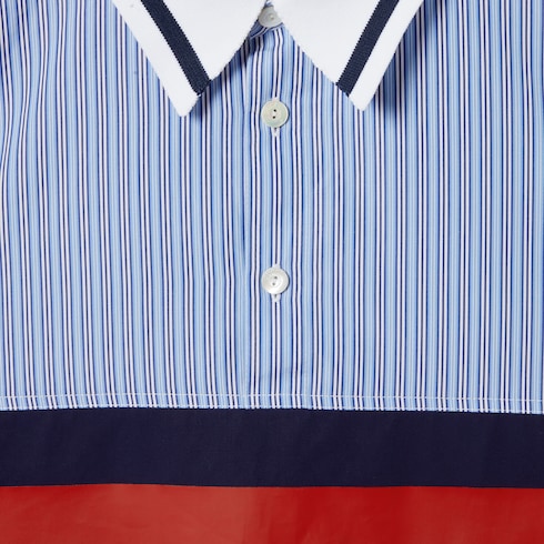 Striped cotton poplin polo shirt