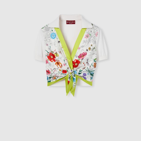Silk and cotton top with print