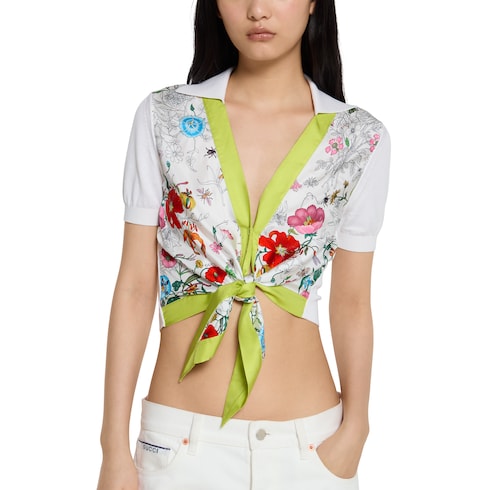 Silk and cotton top with print