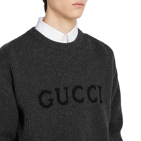 Wool cashmere rib knit sweater