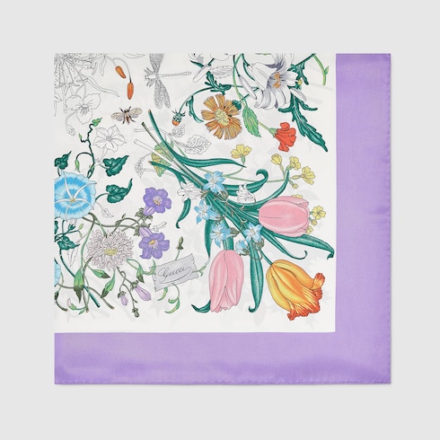 Pañuelo cuadrado sarga seda estampado Flora