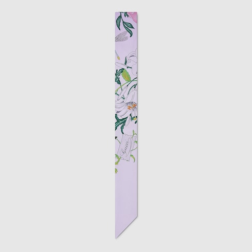 Printed silk twill neck bow
