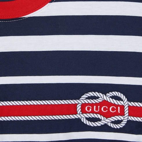 すぐ届く【GUCCI】ストライプ ライトコットンジャージー Tシャツ ストライプ ライトコットンジャージー Tシャツホワイト＆ブルー