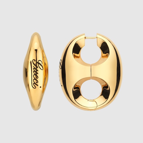 Gucci Link to Love〕“GUCCI”バー付き チェーン ピアス18K