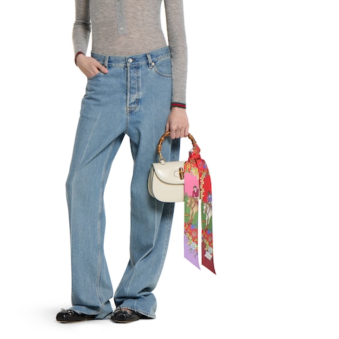 Allover floral print silk neck bow