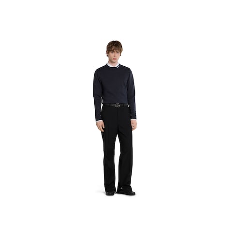 Silk cotton knit sweater with intarsia