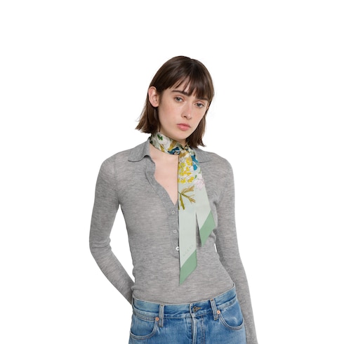 Printed silk twill neck bow