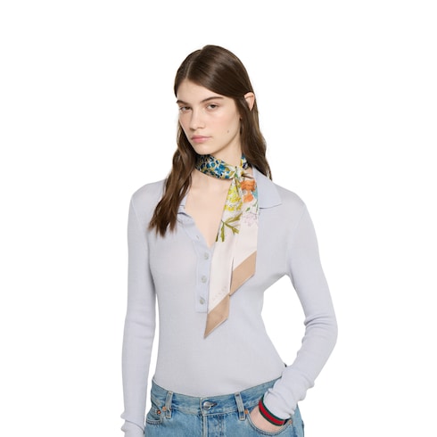 Printed silk twill neck bow