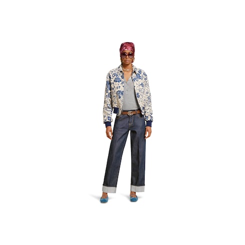 Pantaloni in denim con dettaglio Gucci cimosa