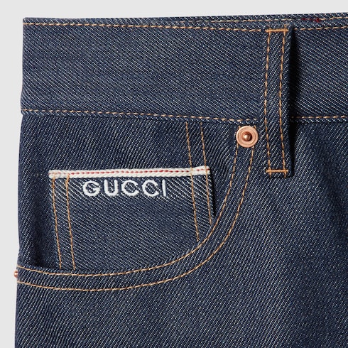 Pantaloni in denim con dettaglio Gucci cimosa