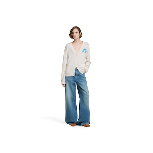 Extra fine wool cardigan with patch