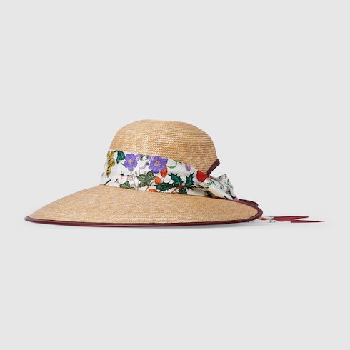 Straw wide brim hat with silk bow