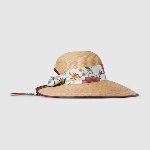 Straw wide brim hat with silk bow
