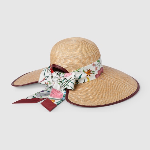 Straw wide brim hat with silk bow