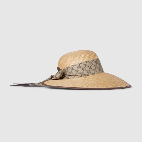 Straw wide brim hat with GG bow
